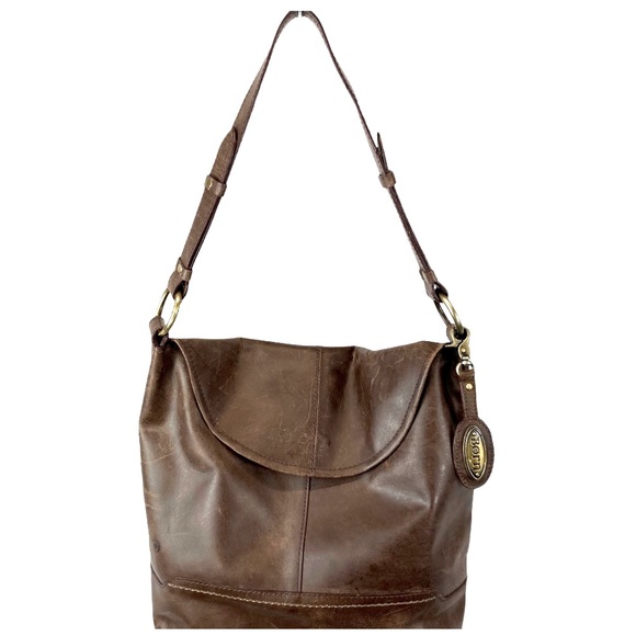 Born Handbags - BORN Elaina Flap Hobo brown distressed leather bag